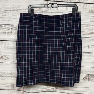 Brooks Brothers Plaid High Waisted A-Line Mini skirt Size 14 Navy Blue Nautical